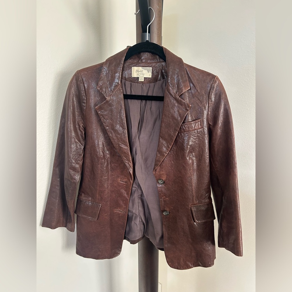 Elizabeth and James Fitted Leather Blazer Jacket - Size 6 (Fits Like 4)